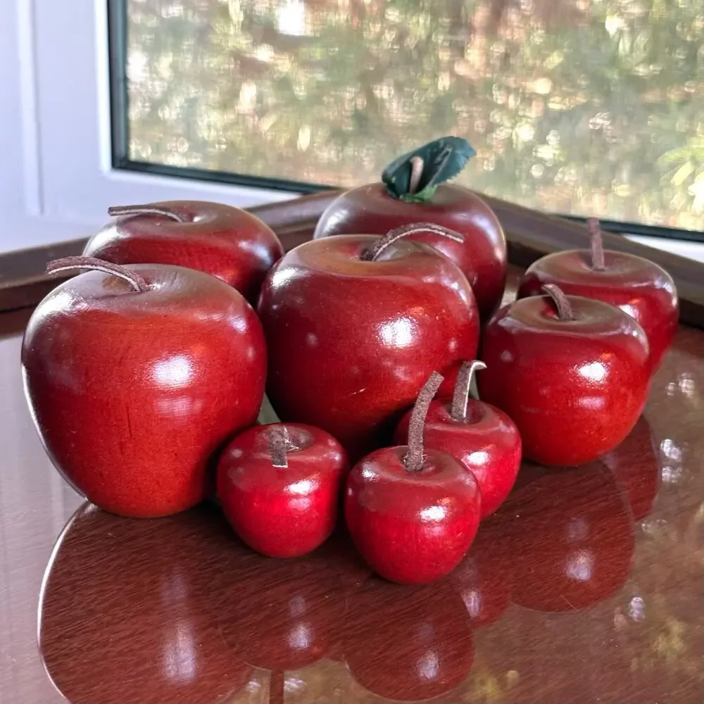 Vintage Wooden Apple Decor Set of 9 Red Rustic